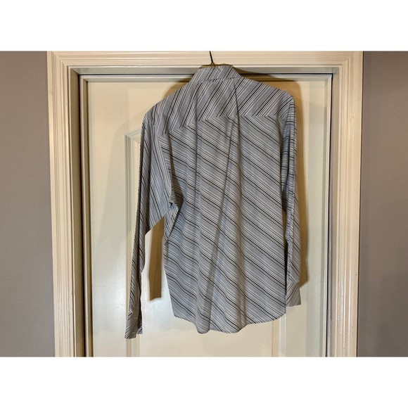 Black/Blue/White Striped Button Down Dress Shirt Size Large - Picture 2 of 3